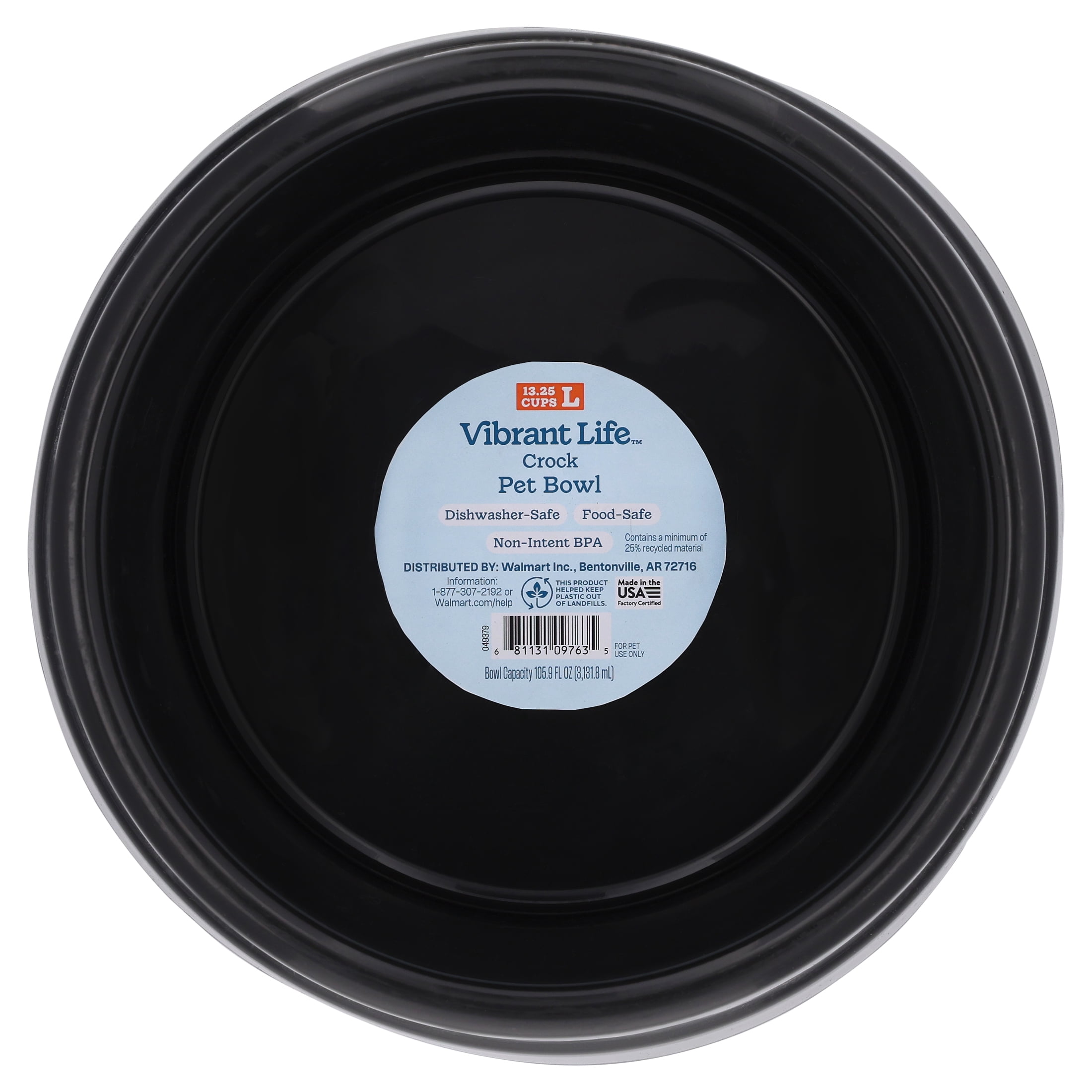 Vibrant Life Large 13.25-Cup Crock Pet Bowl, Black
