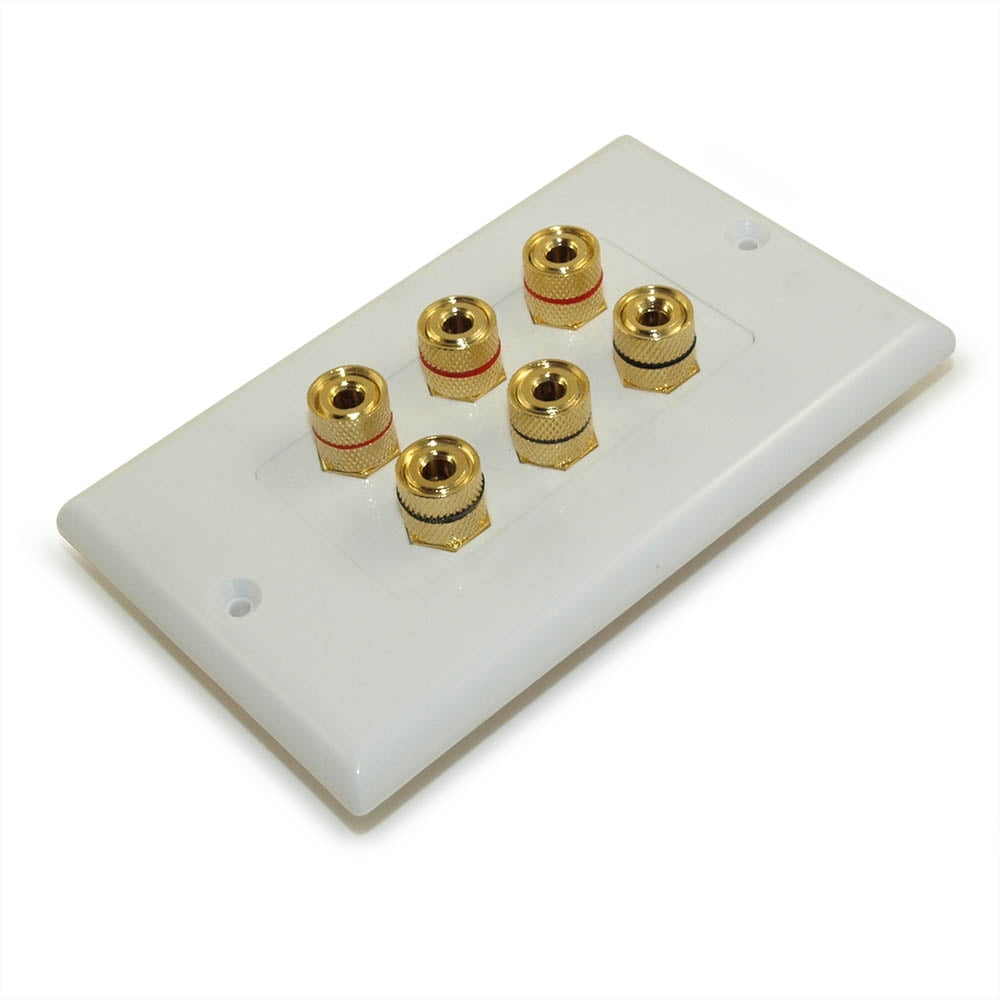 Wall plate 3 Speaker (6 input jacks) for Banana Plugs Gold Plated