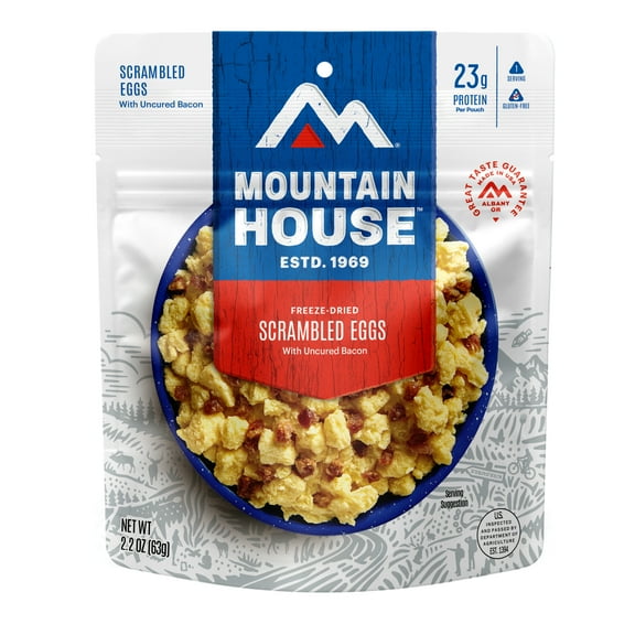 Mountain House Scrambled Eggs with Bacon, Gluten Free, Freeze Dried Food for Easy Meal Prep