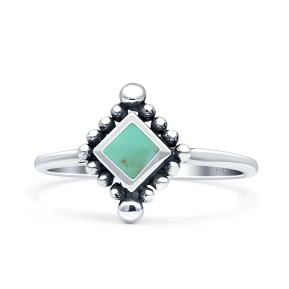 Princess Design Oxidized Simulated Turquoise Ring Band 925 Sterling Silver Size 4