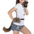 thumbnail image 1 of Disfraz de gato lobo con cola de zorro de piel sintética, máscara de peluche y guantes de pata esponjosos para Halloween y Navidad., 1 of 3