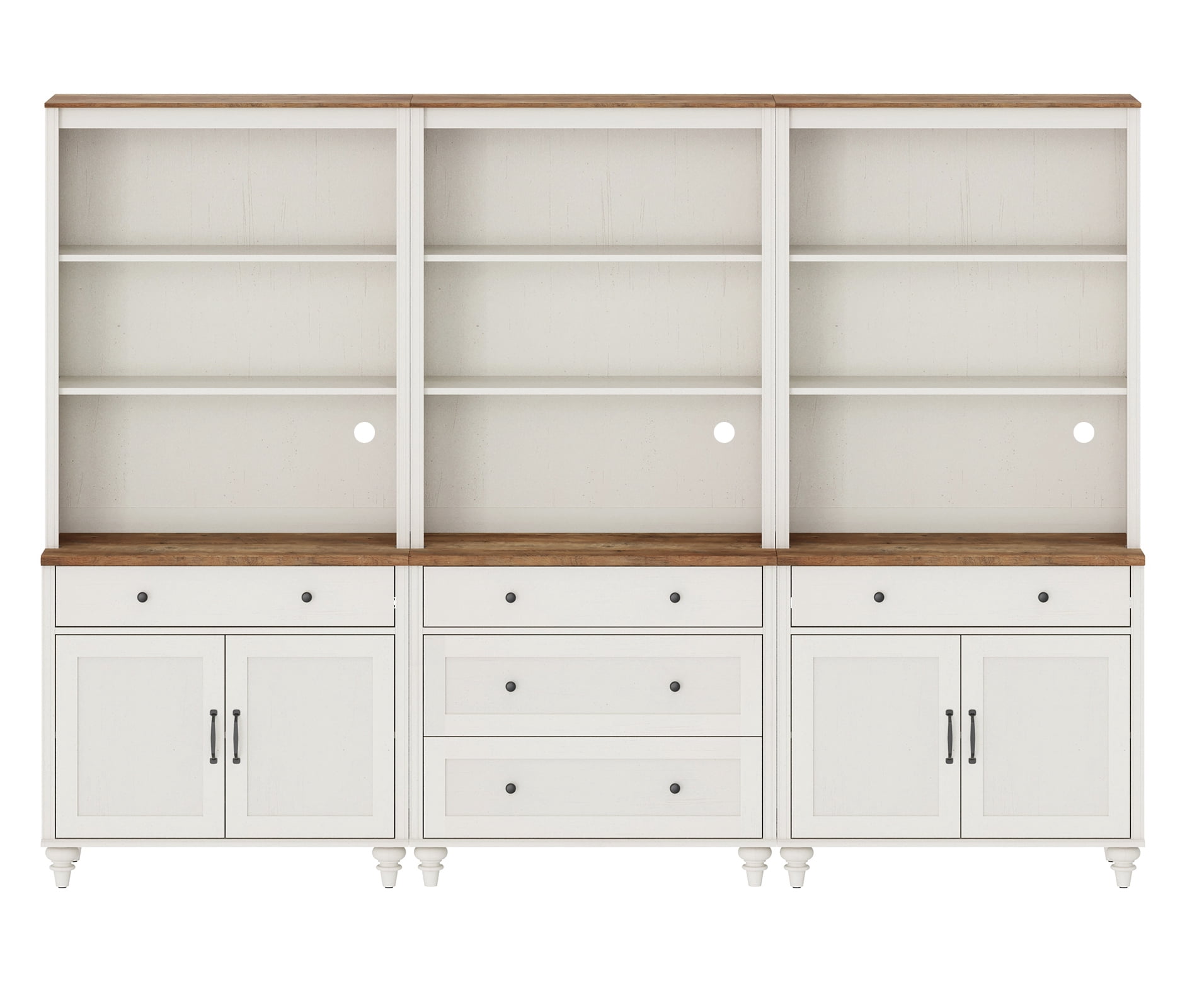 Farmhouse White 5 Drawer Sideboard Credenza, 72" Tall Wooden Storage Cabinet with 5 Tier Adjustable Shelves & Wood Door, Mid-Century Buffet for Living Room, Study & Bedroom