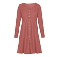 thumbnail image 4 of LLYwey Plus Size Dresses for Wedding Guest Casual Solid U-Neck Buttons Long Sleeve Waist Dress New Wedding Guest Dresses Pinks Xl, 4 of 8
