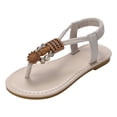 thumbnail image 6 of Girls Flip Flops Casual Boho Beaded T-Strap Flat Sandals Elastic Ankle Strap Lightweight Summer Beach Shoes White 9.5 Toddler, 6 of 6