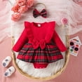 thumbnail image 2 of Mercatoo 𝐍ewborn Baby Girl Christmas Outfit I𝐧fant Romper Dress Long Sleeve 𝐑uffle Ribbed Bodysuit Headband Christmas Clothes, 2 of 8