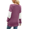thumbnail image 6 of Deago Women's Color Block Long Sleeve Fall Sweaters Casual Fashion Ribbed Knit V Neck Button Pullover Shirts Tops (Purple, M), 6 of 8