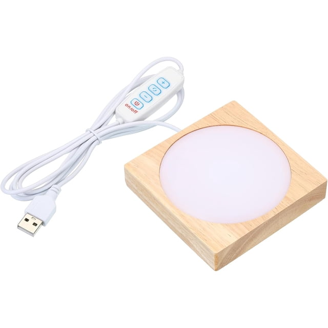 PATIKIL 4x4 Inch Wooden LED Light Base, Wood Light Display Base Stand Lighting with Dimmer for 3D Crystal Glass Aroma Stone Art, 3 Color White Light