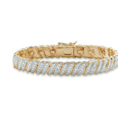 White Diamond Accent Two-Tone Pave-Style S-Link Tennis Bracelet 14k Yellow Gold-Plated 7