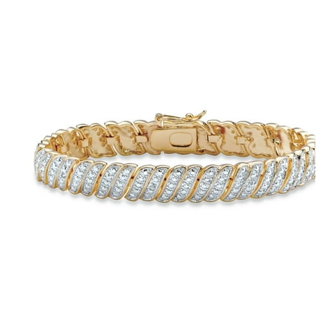 White Diamond Accent Two-Tone Pave-Style S-Link Tennis Bracelet 14k Yellow Gold-Plated 7