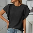thumbnail image 5 of Tops for Women under $5.00 Short Sleeve Ruffle Hem Round Neck Blouse Casual Summer Top Black L, 5 of 5