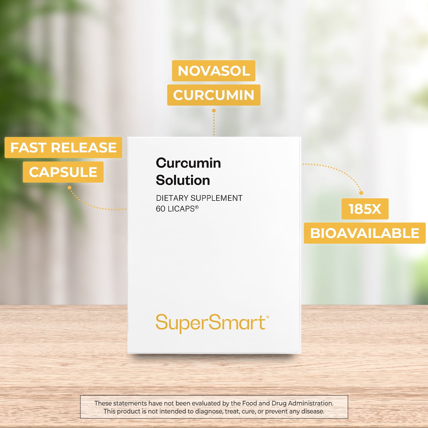 SuperSmart Curcumin Solution 1000mg per Day (Highly Bioavaible & Patented) - Fast Release Capsules - Turmeric Curcumin NovaSOL 185x Bioavailable | Vegan & Gluten Free - 60 Licaps