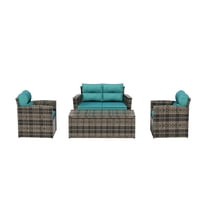 Westin Outdoor 4-Piece Patio Conversation Sofa Set with Back Cushion PE Rattan Wicker, Brown/Turquoise
