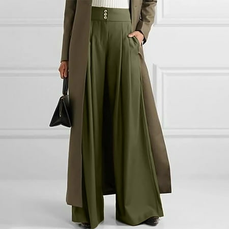 OKBOP Tactical Pants Women,Fashion Casual Full-Length Loose Solid High Waist Trousers Long Straight Wide Leg Pants for Women