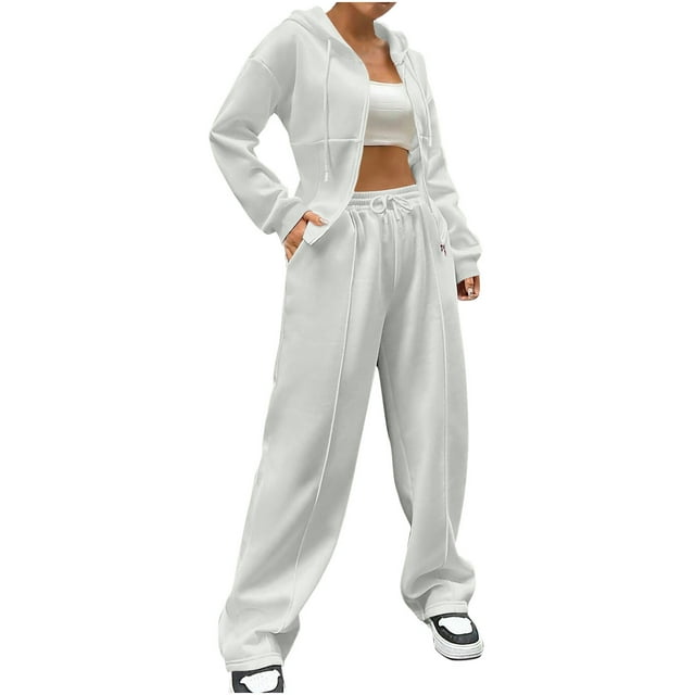 Timegard Womens Sets 2 Piece Sweatsuits Zip up Hooded Long Sleeve Jackets Drawstring Wide Leg Pants with Pockets Outfits