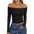 thumbnail image 2 of Womens Long Sleeve Off the Shoulder Tops Going Out Cute Basic Y2K Fall Fashion 2026 Outfits Clothes Black S, 2 of 9