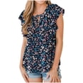 thumbnail image 1 of Fiudx Ofertas de La Semana Top Holgado Informal de Manga Corta con Cuello En V y Mangas con Volantes para Mujer, 1 of 6