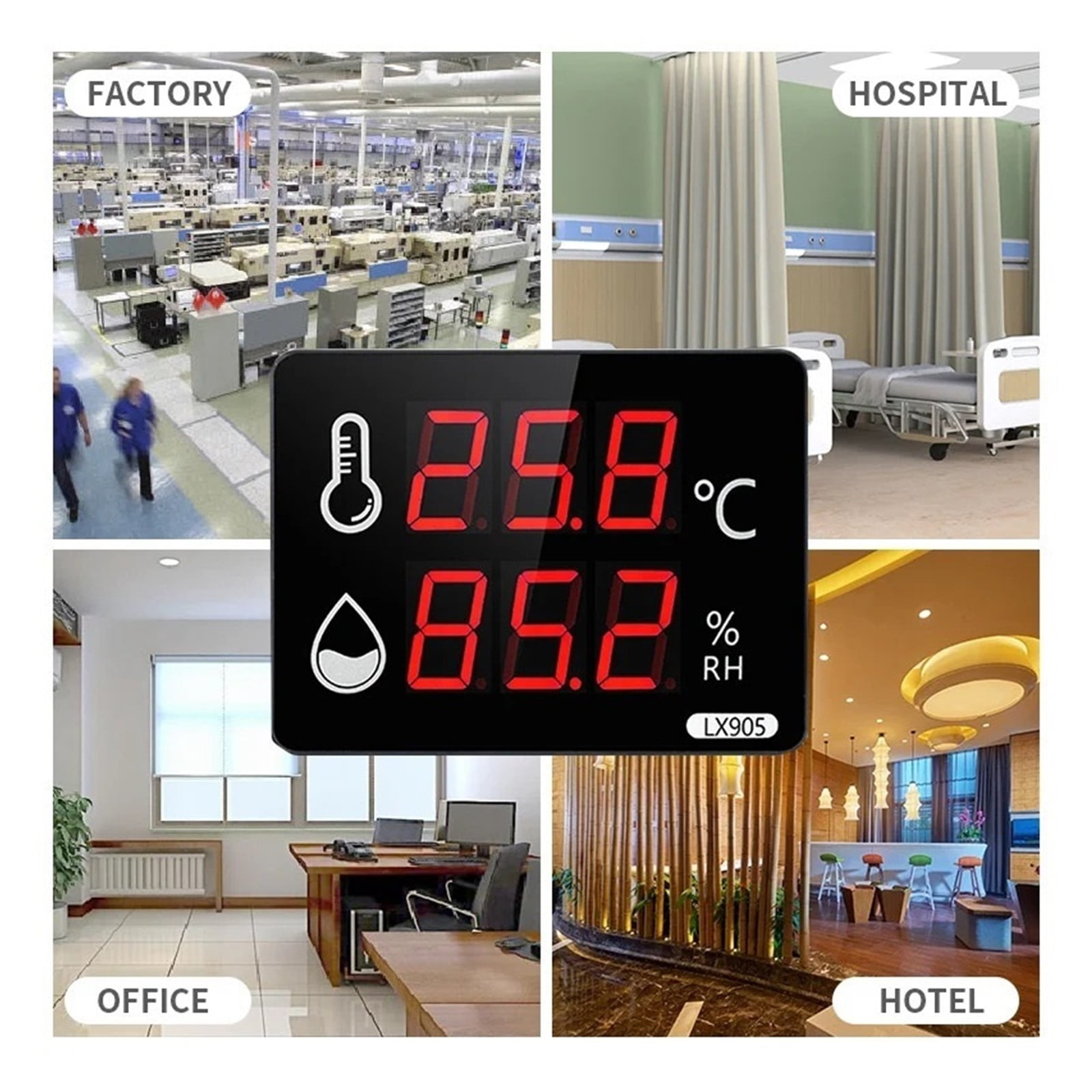 Digital Temperature and Humidity Instruments Thermometer Meter Outdoor Sauna Swimming Pool Uesd LED