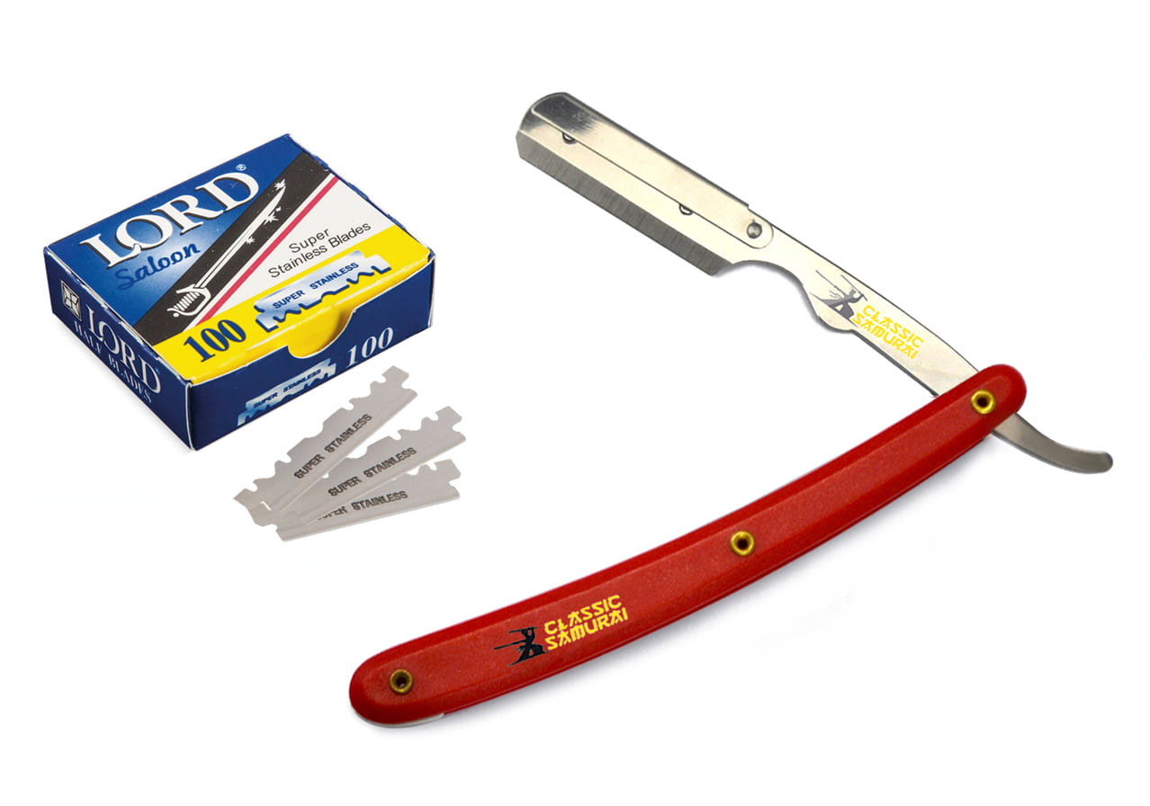 Stainless Steel Professional Barber Straight Edge Red Razor with 100