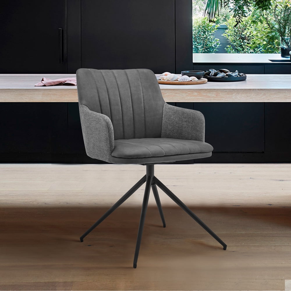 Simone Modern Faux Leather and Fabric Metal Swivel Dining Room Chairs ...