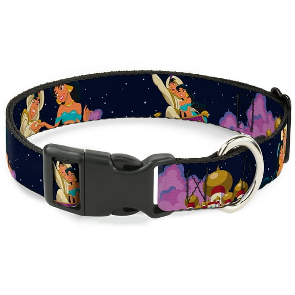 Disney Pet Collar, Dog Collar Plastic Buckle, Aladdin Jasmine Magic Carpet Ride Scenes, 13 to 17 Inches 1.5 Inch Wide