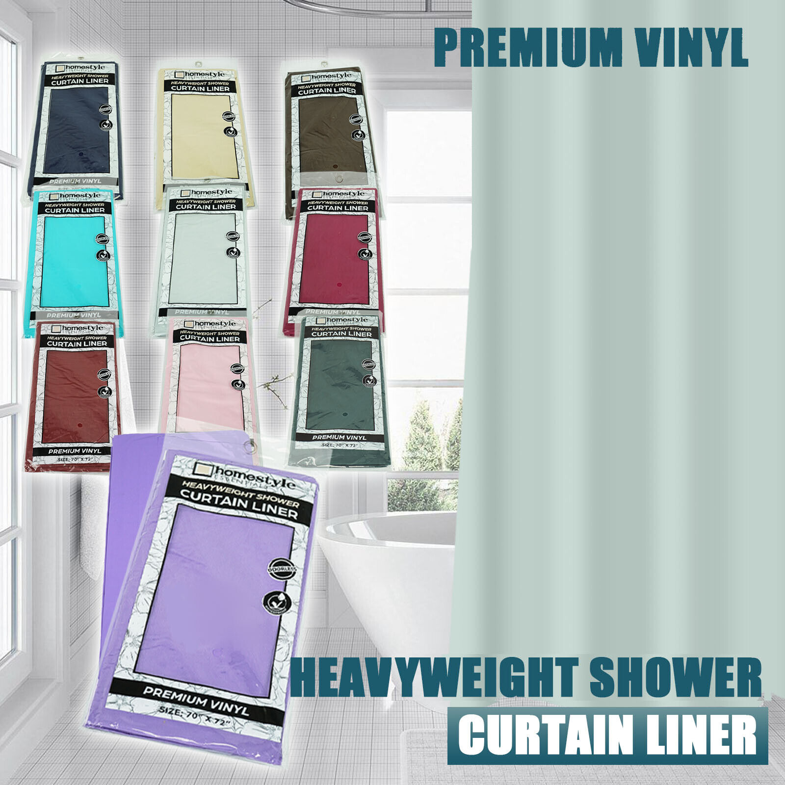 Heavy Duty Shower Curtain Liner Vinyl Clear Odorless & Mildew Resistant