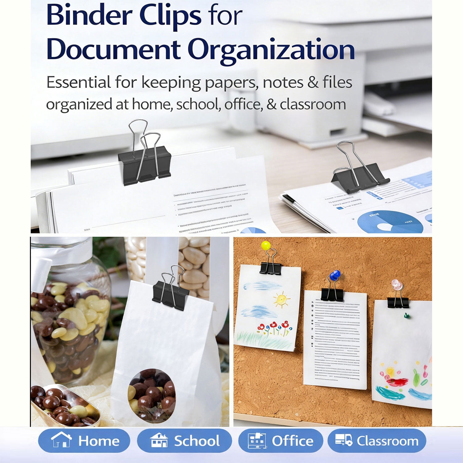 Minorsun Binder Clips 208 PCS Paper Clamps Assorted Sizes, Metal Paper Binder Clips Office Supplies, Black