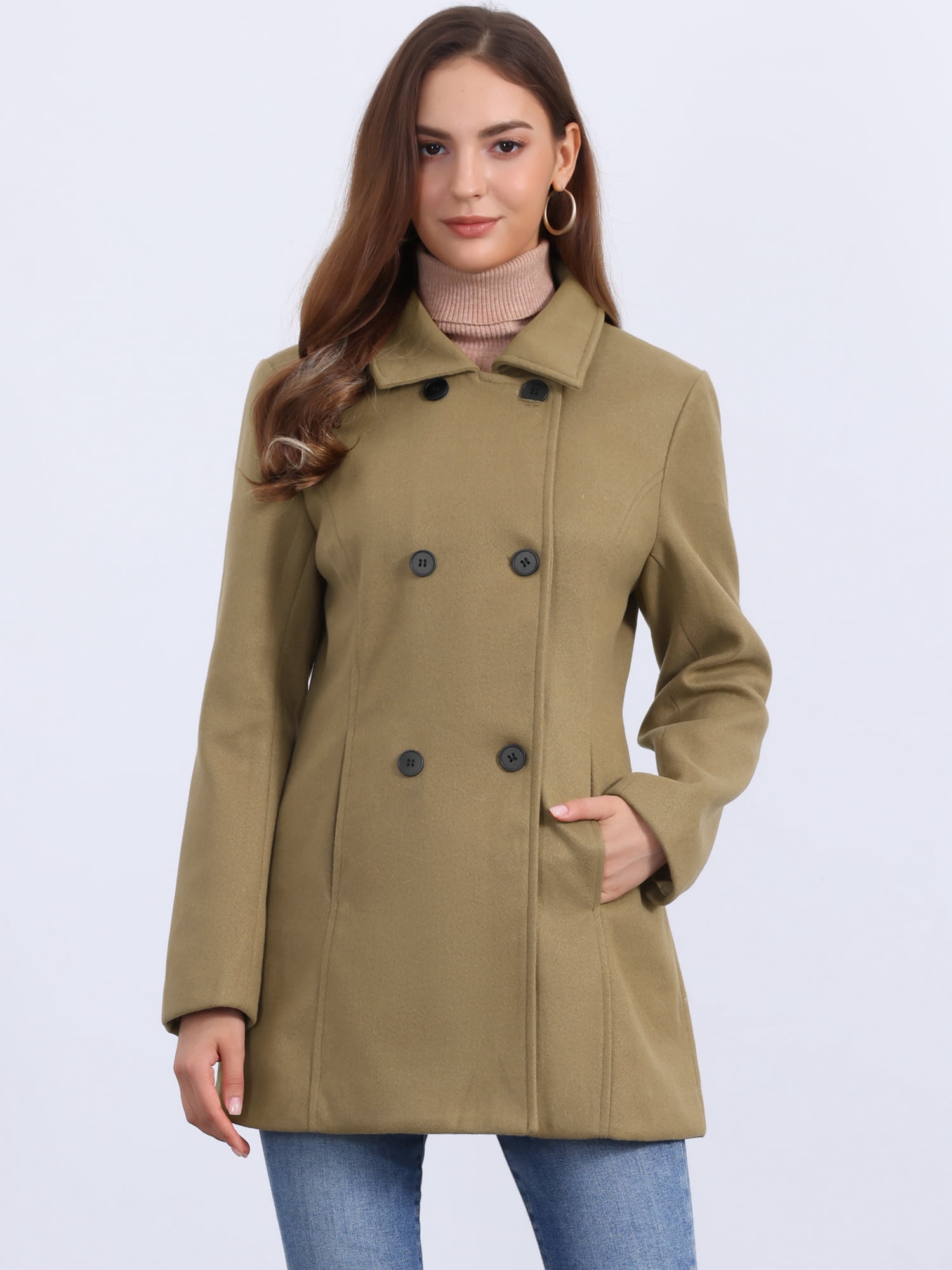 DARING DIVA Women's Double Breasted Long Sleeves Button Down Winter Peacoat XL Coffee