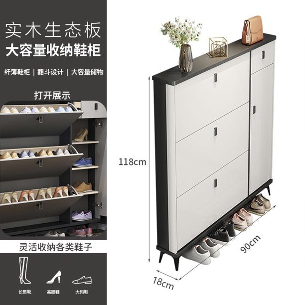 Zapatero ultrafino de madera maciza, cubo basculante para entrada del hogar, casillero de entrada integrado contra la pared, popular st 2025