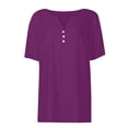 thumbnail image 6 of T Shirts For Women Womens Tops Cotton Linen Shirts For Summer Button Down Tops Short Sleeve Casual Blouses Oversized Tshirts, 6 of 7