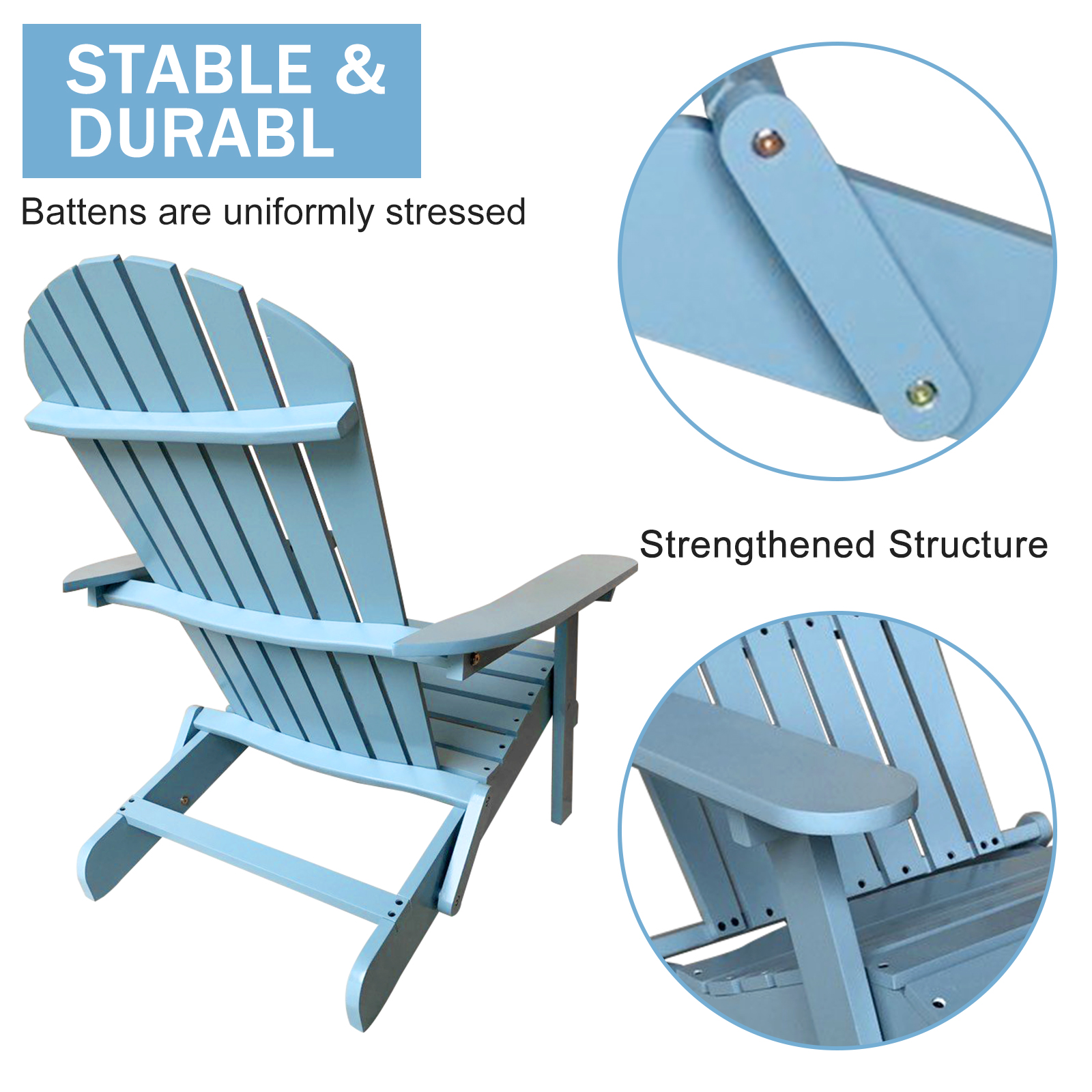 Adirondack Chair Outdoor Folding Wooden Adirondack Lounger Chair Patio Chair Lawn Chair for Adults, Turquoise, Blue - image 3 of 7