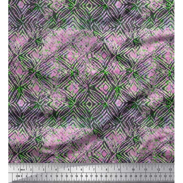Soimoi Poly Georgette Fabric Curve Diamond Geometric Print Fabric by Yard 52 Inch Wide
