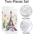 thumbnail image 2 of Absorbent Soft Hand Fingertip Towels, 2 Pcs Face Bath Towels Set Watercolor Eiffel Tower Washcloths for Bathroom Hotel Kitchen, 30"x15", 2 of 6