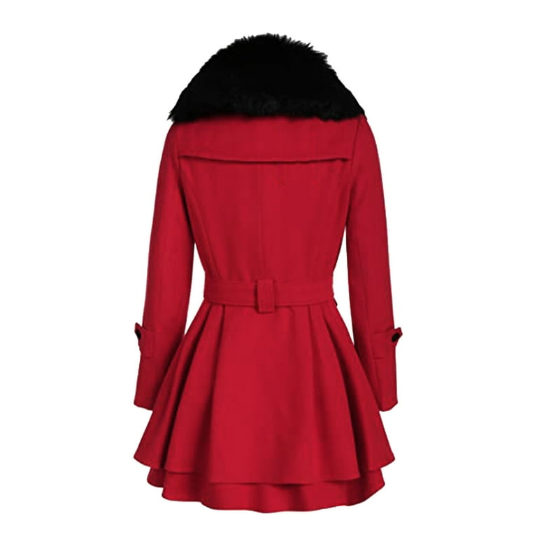 RYDCOT Women Winter Coats Fashion Faux Fur Lapel Double-Breasted Thick Wool  Trench Coat Winter Warm Jacket Outwear Pea Coat with Belt Sale or Clearance  - Walmart.com