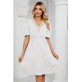 thumbnail image 5 of Women's V Neck Puff Sleeve Dress with Pocket Contrast Detail 65% rayon 30% polyester 5% polyester Knee Length, 5 of 18