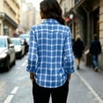 thumbnail image 5 of FDGIU Women's Plaid Button Down Shirt, Lapel Long Sleeve Loose Fit Collared Blouse Casual Tops for Office Daily Travel Outfits, 5 of 7