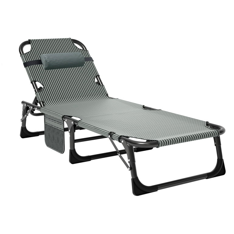 Lilypelle Folding Camping Cot Outdoor Lounge Chair Adjustable 4-Position  recliner Chaise Lounge Chair for Home/Office Nap and Beach Pool Vacation 