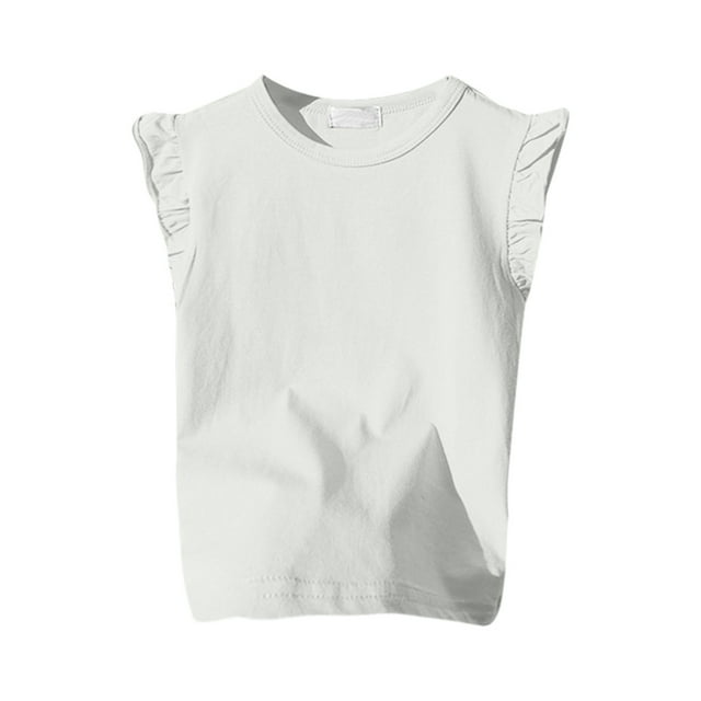 FhsagQ The 7th Of July Girls Ruffle Sleeve T Shirt Solid Color Vest Girls Basic Short Sleeve Girl Spring The 7th Of July T shirts Size 6/7 Spring Little Girl shirts 4T White 2-3Years