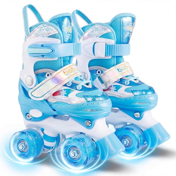 Babyjoy Kids Roller Skates 4 Sizes Adjustable Quad Skates with Light-up Wheels for Children Navy Blue