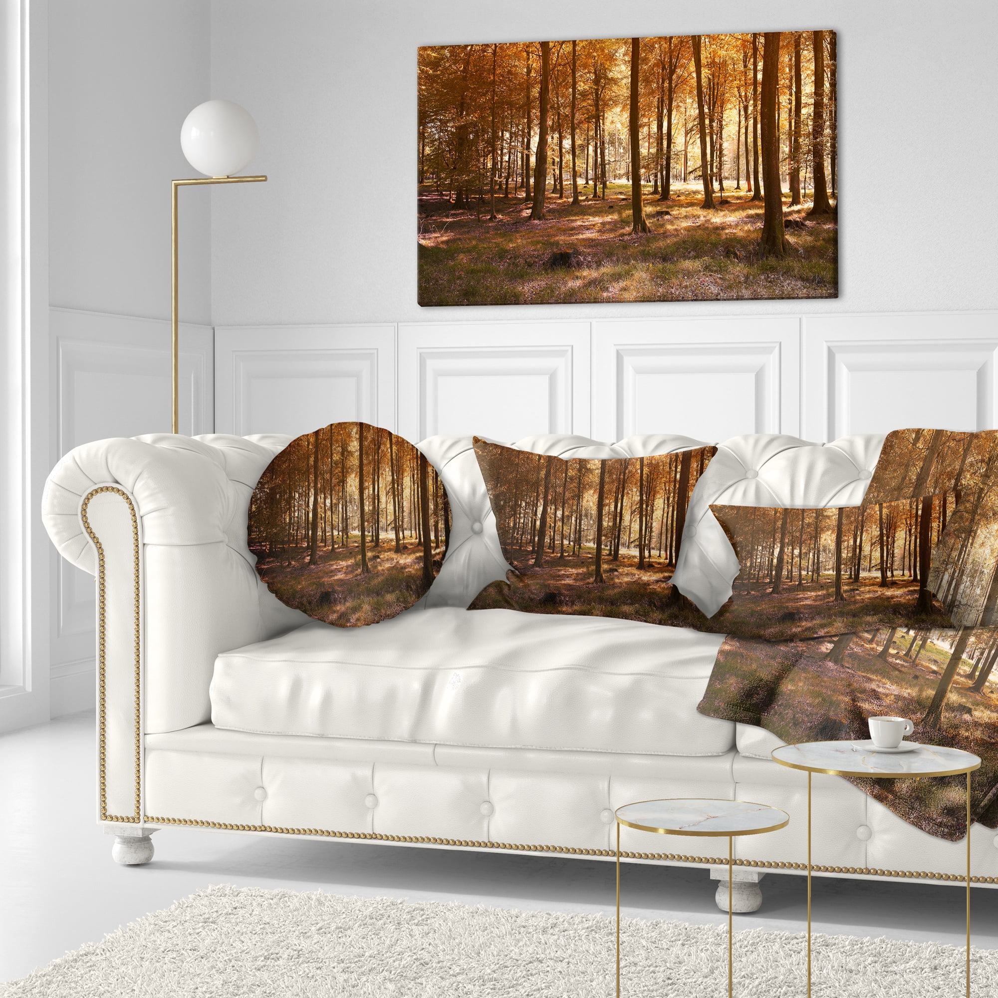 Designart Thick Fall Forest with Orange Leaves - Landscape Photography Throw Pillow - 12x20