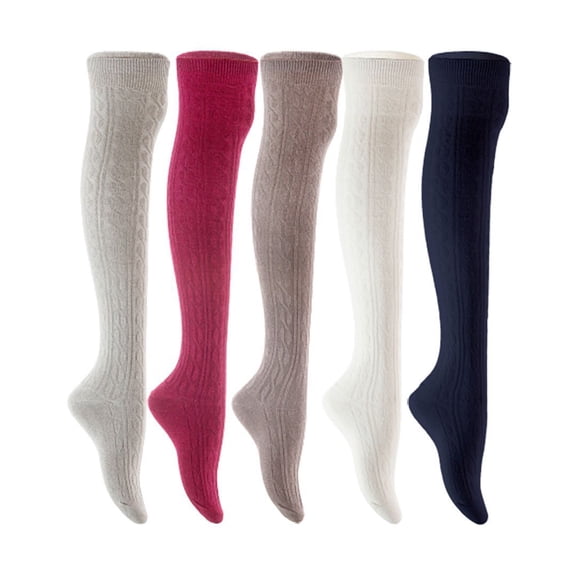 Lian LifeStyle Women's 5 Pair Adorable Comfortable Soft Thigh High Over Knee High Cotton Socks Size 6-9 L1024 Light Grey,Wine,Dark Grey,White,Navy