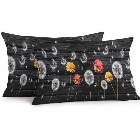 Vintage Dandelion Outdoor Pillow Covers Pack of 2 Yellow Flower Black Wood Board Retro Waterproof Throw Pillow Covers Decorative Cushion Cases for Patio Garden Tent Balcony Couch 20x12 inch