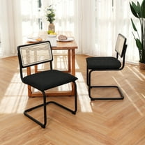 Zesthouse Rattan Dining Chairs Set of 2, Boucle Upholstered Dining Side Chairs for Dining Kitchen Room, Black