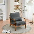 thumbnail image 5 of Mid Century Accent Chair Modern Oak Chair with Pillow Upholstered Lounge Arm Chair, Solid Wood Frame and Soft Cushion, Reading Armchair for Bedroom Sunroom, Dark Gray, 5 of 8