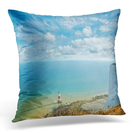 USART Aerial Panoramic Top View to Famous Red and White Beachy Head Lighthouse and English Channel Seascape Pillow Case Pillow Cover 20x20 (Best Place To Jump Off Beachy Head)