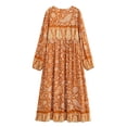 thumbnail image 2 of Vintage Chic Fashion Women Lace-up Tassel Ethnic Brown Floral Print Vocation Beach Bohemian Maxi Dress Boho Dress, 2 of 6