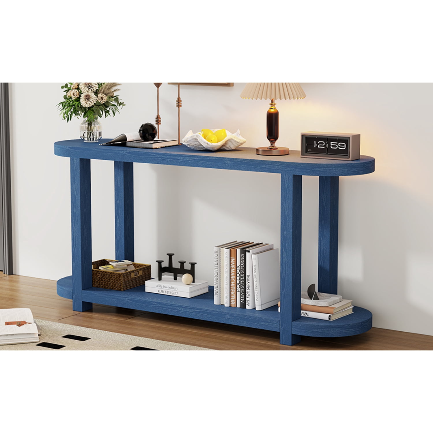 Modern Minimalist Ash Veneer Entryway Table with Craftsmanship Design Navy Blue, Ideal for Study Rooms, Entryways and Foyers