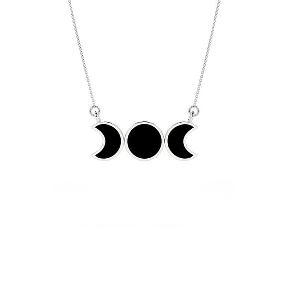 Natural Black Tourmaline Sun & Moon Shape Pendant Necklace in Sterling Silver for Women with 18" Adj. Chain, October Birthstone Jewelry for Her Birthday, Wedding Anniversary, Christmas, Mothers Day