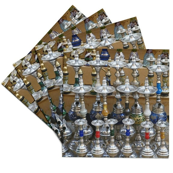 3dRose, Market, Hookah pipes in sidewalk shop, Luxor, Egypt-AF14 AJE0223 - Adam Jones, Set of 4 Ceramic Tile Coasters