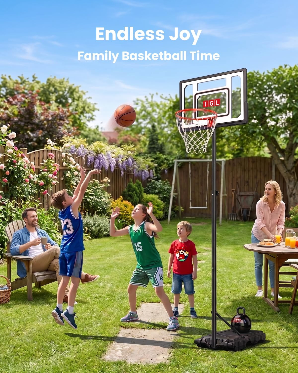 Basketball Hoop Outdoor Adjustable  33 Inch Portable Goal With Pc Backboard Fillable Base & 40 Lb Weight Ball For Backyard Driveway