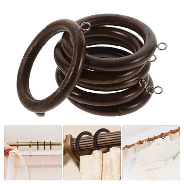 HEALEEP  6 Pcs Wooden Curtain Rings with Clips Drapery for Hanging Pinch Pleat Brown Coffee